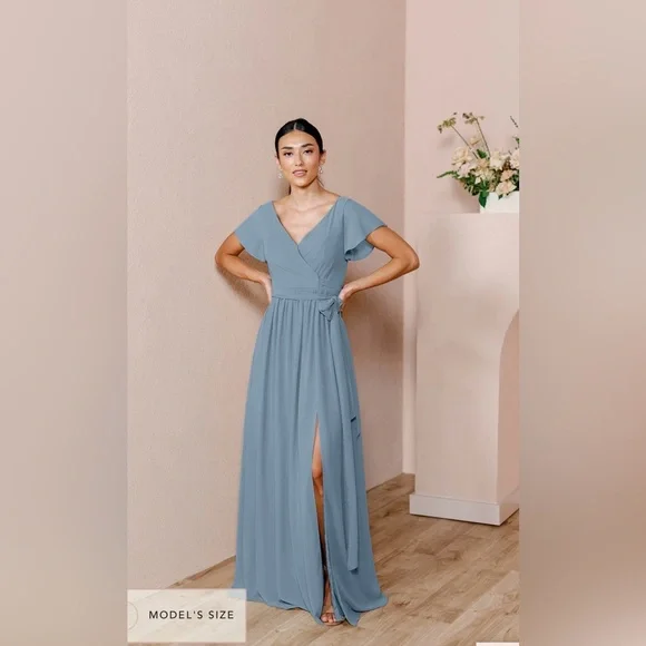 Revelry | Dresses | Revelry Harper Chiffon Faux Wrap Dress French Blue |  Poshmark